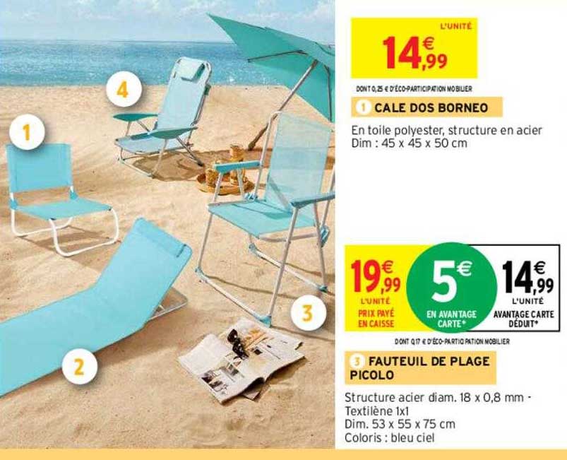 fauteuil de plage picolo ou cale dos borneo