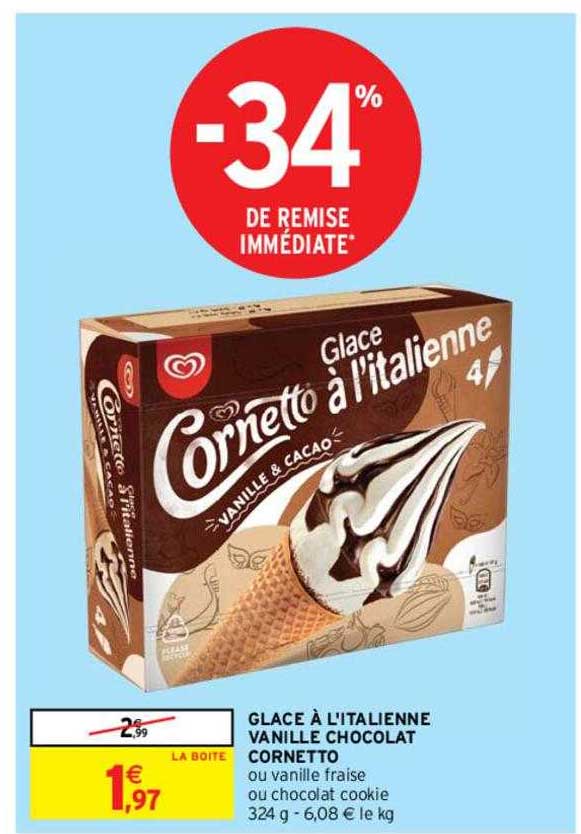 glace à l'italienne vanille chocolat cornetto