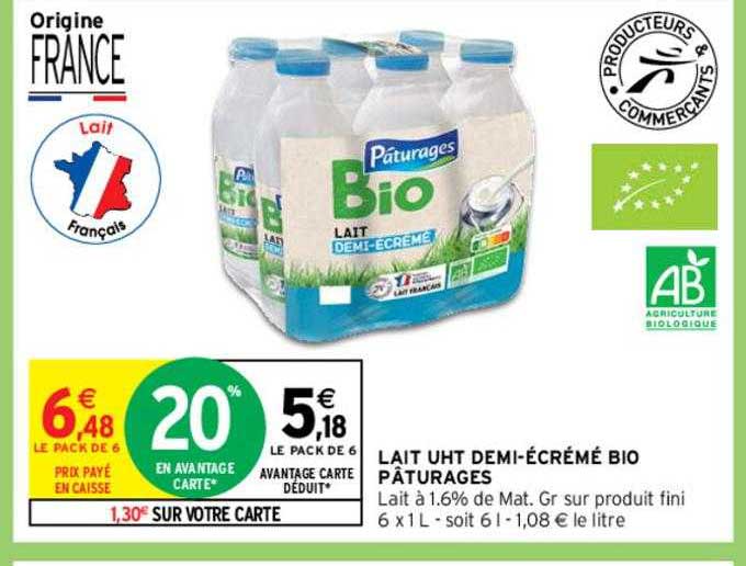 lait uht demi-écrémé bio pâturages