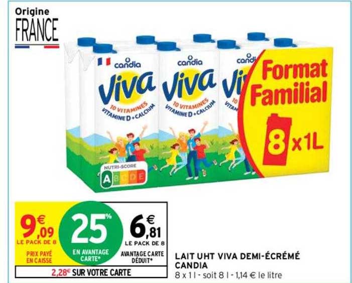 lait uht viva demi-écrémé candia