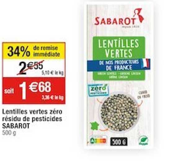 Lentilles Vertes Zéro Résidu De Pesticides Sabarot