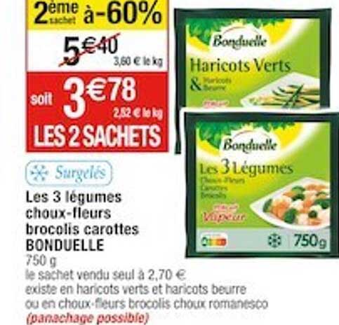 les 3 légumes choux-fleurs brocolis carottes bonduelle