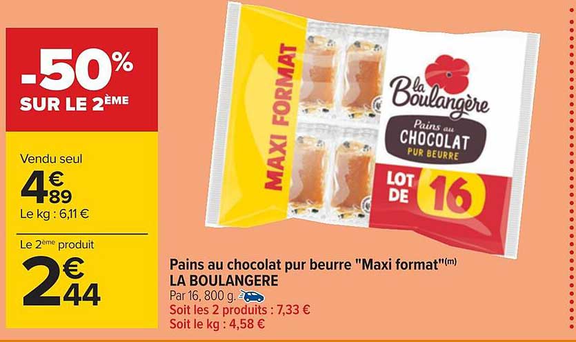 pains au chocolat pur beurre "maxi format" la boulangère