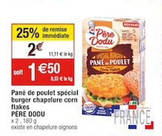 pané de poulet spécial burger chapelure corn flakes père dodu