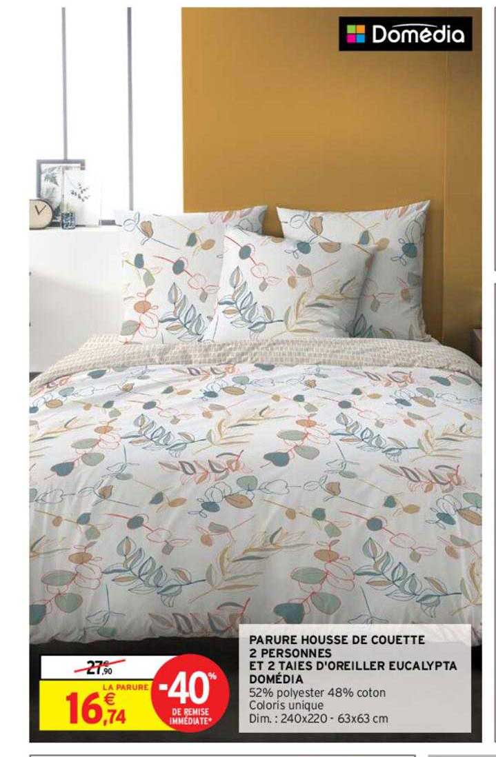 parure housse de couette 2 personnes et 2 taies d'oreiller eucalypta domédia