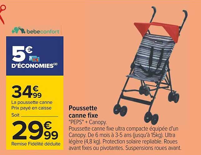 poussette canne fixe peps + canopy