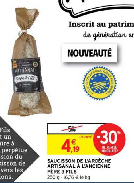saucisson de l'ardèche artisanal à l'ancienne père 3 fils