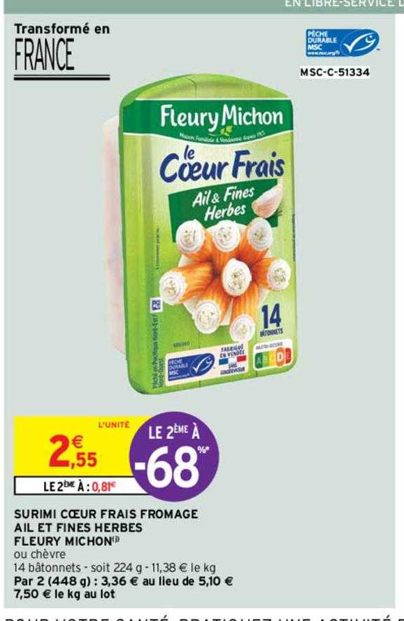 surimi cœur frais fromage ail et fines herbes fleury michon