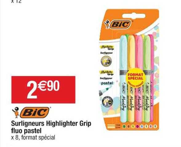 Surligneurs Highlighter Grip Fluo Pastel Bic