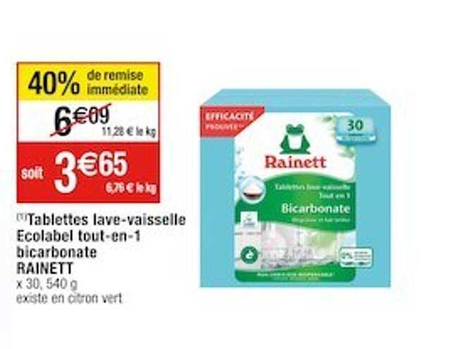 tablettes lave-vaisselle ecolabel tout-en-1 bicarbonate rainett