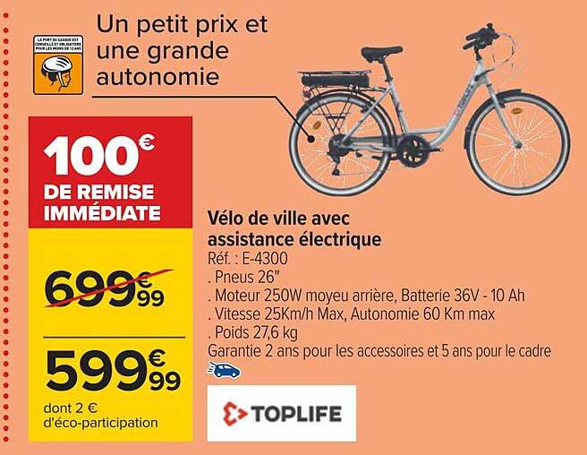 vélo de ville avec assistance électrique toplife