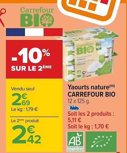 Yaourts Nature Carrefour Bio