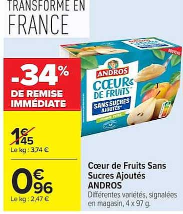 ANDROS Coeur de Fruits Sans Sucres Ajoutés