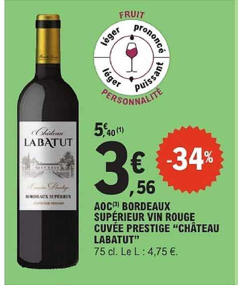 AOC Bordeaux Supérieur Vin Rouge Cuvée Prestige “Château Labatut”