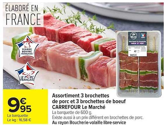 Assortiment 3 brochettes de porc et 3 brochettes de boeuf