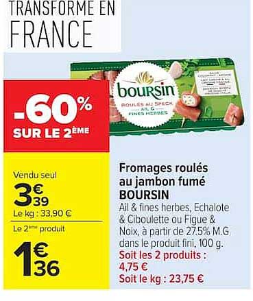 Boursin Fromages roulés au jambon fumé
