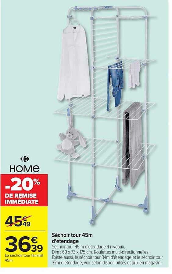 Carrefour Home Séchoir tour 45m d'étendage