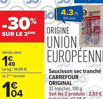 Carrefour Original Saucisson sec tranché
