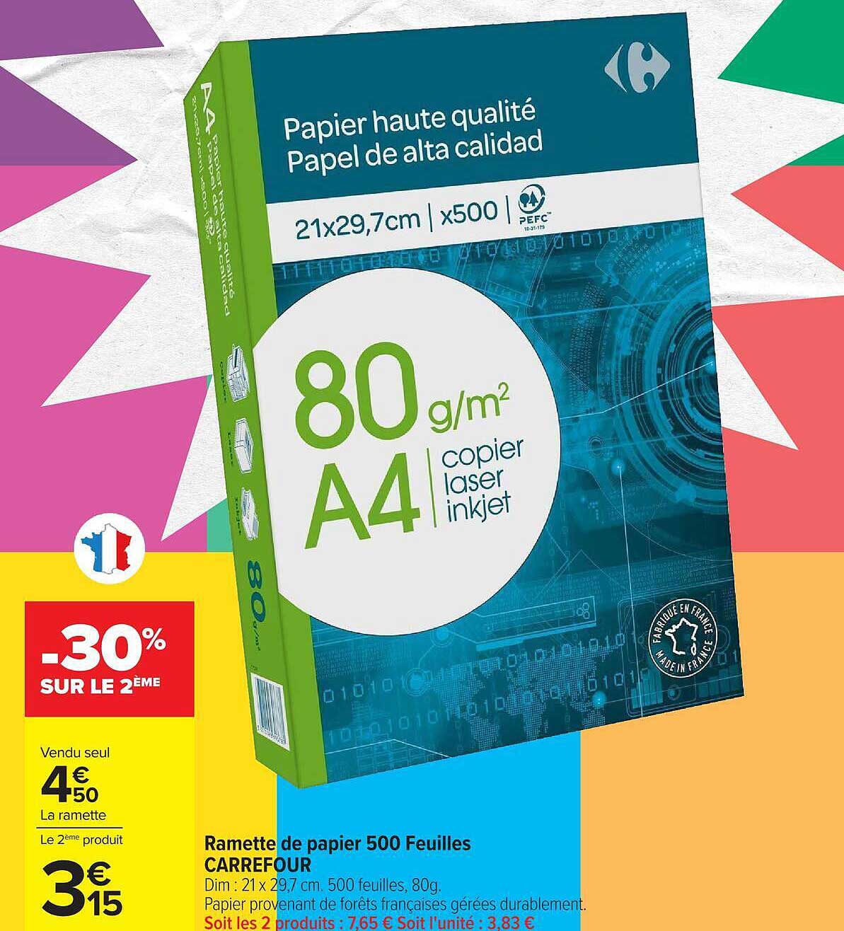 Carrefour Ramette de papier 500 Feuilles