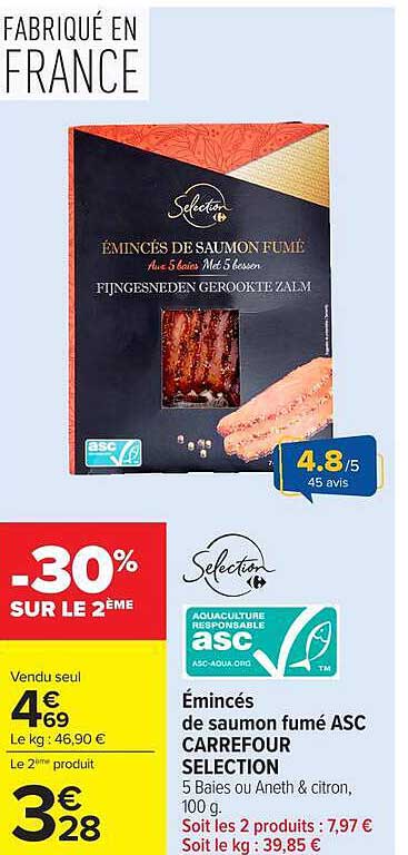 Carrefour Selection Émincés de saumon fumé ASC