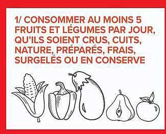 CONSOMMER AU MOINS 5 FRUITS ET LÉGUMES PAR JOUR, QU’ILS SOIENT CRUS, CUITS, NATURE, PRÉPARÉS, FRAIS, SURGELÉS OU EN CONSERVE