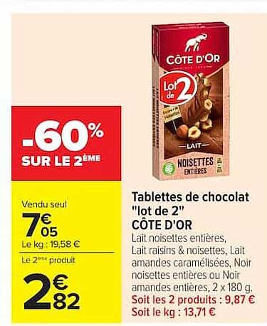 CÔTE D'OR Tablettes de chocolat