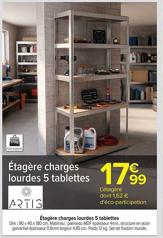 Étagère charges lourdes 5 tablettes