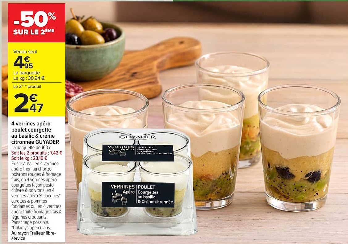 GUYADER Verrines Apéro boulettess courgettes au basilic & Crème citronnée