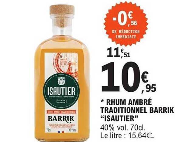 Isautier Rhum ambré traditionnel Barrik