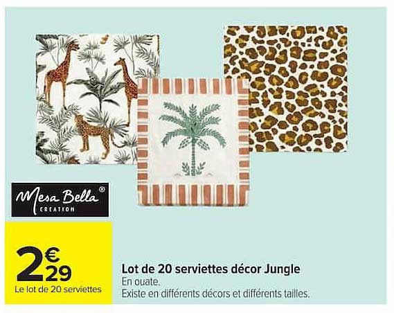 Lot de 20 serviettes décor Jungle