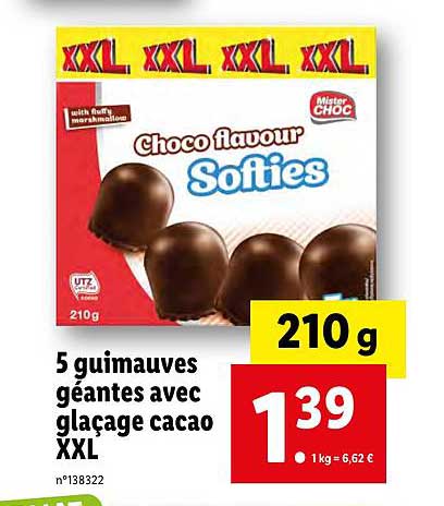 5 guimauves géantes avec glaçage cacao xxl choco flavour softies