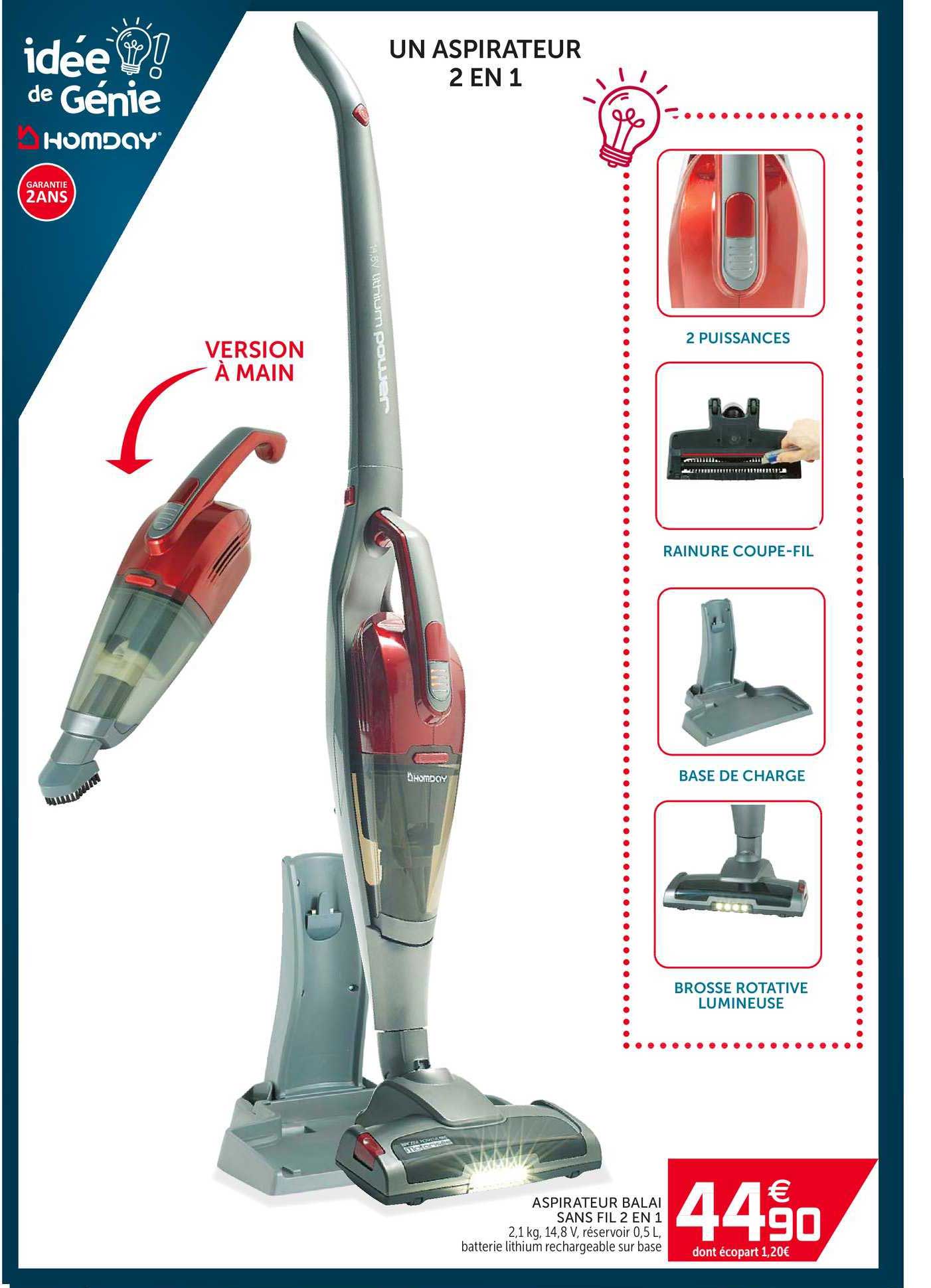 Aspirateur Balai Sans Fil 2en1 Homday