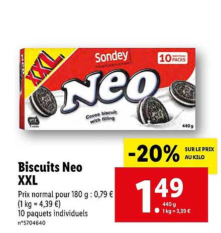biscuits neo sondey xxl -20% sur le prix au kilo