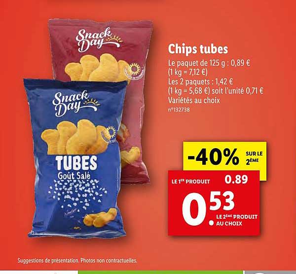 chips tubes snack day -40% sur le 2ème