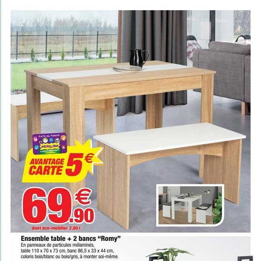 ensemble table + 2 bancs romy