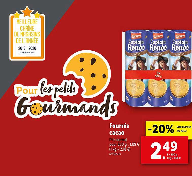 fourrés cacao captain rondo sondey -20% sur le prix au kilo