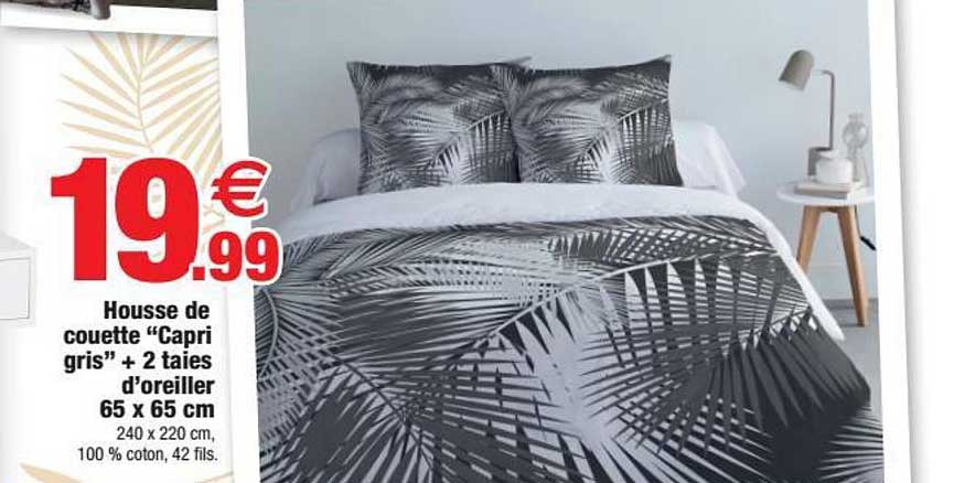 housse de couette capri gris + 2 taies d'oreiller 65 x 65 cm