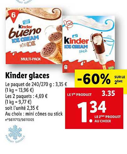 kinder bueno ice cream glaces -60% sur le 2ème