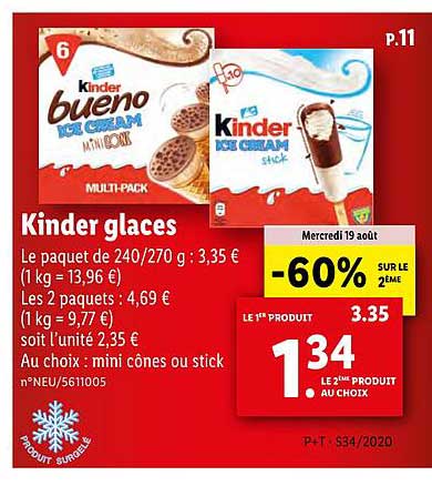kinder ice cream glaces -60% sur le 2ème