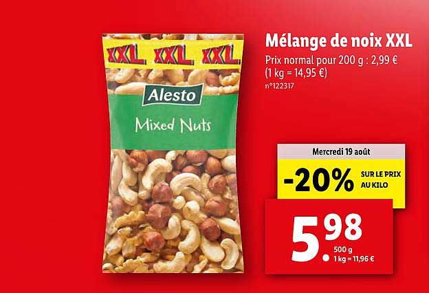 mélange de noix xxl alesto -20% sur le prix au kilo