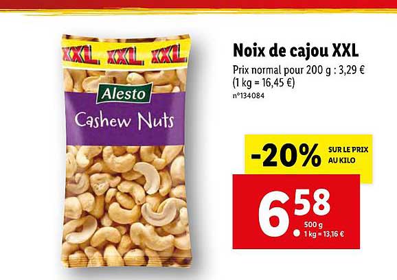noix de cajou xxl alesto -20% sur le prix au kilo