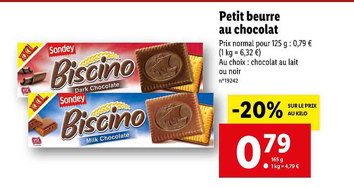 petit beurre au chocolat biscino sondey -20% sur le prix au kilo