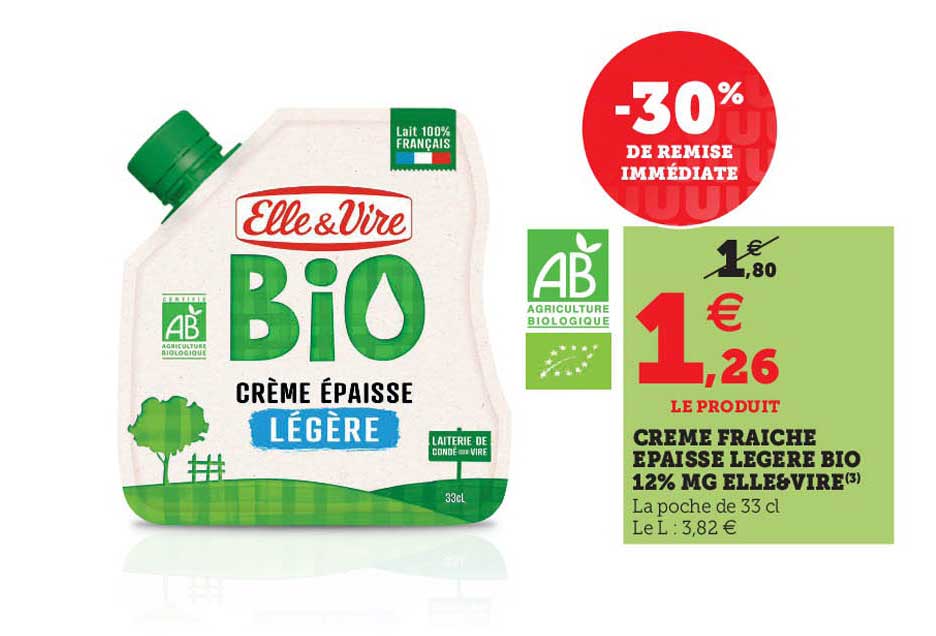 creme fraîche epaisse legere bio 12% mg elle&vire