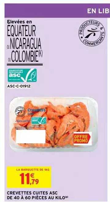 crevettes cuites asc de 40 à 60 pièces au kilo