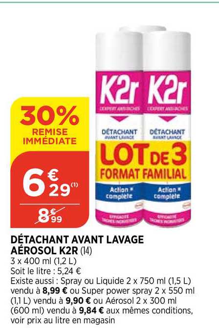 détachant avant lavage aérosol k2r