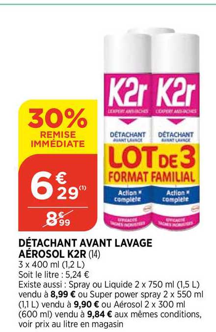 détachant avant lavage aérosol k2r