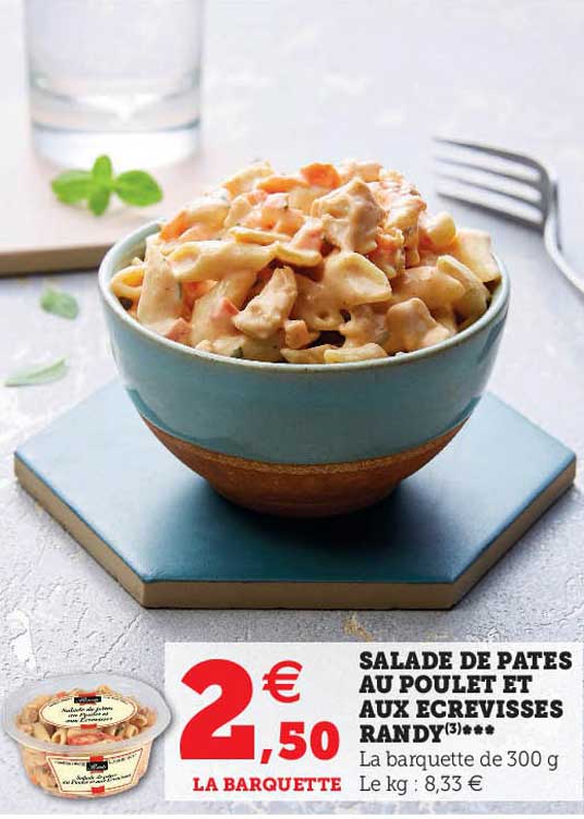 salade de pates au poulet et aux ecrevisses randy