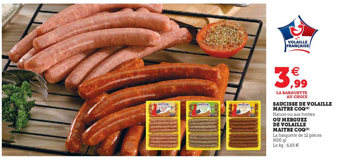 saucisse de volaille maitre coq ou merguez de volaille maitre coq