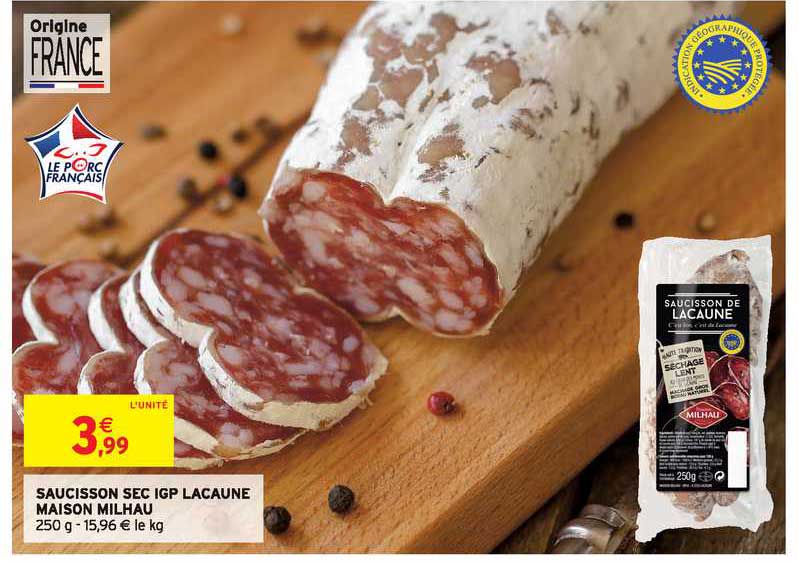 saucisson sec igp lacaune maison milhau
