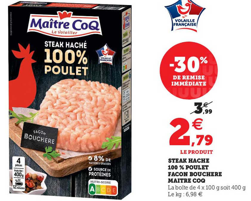 steak haché 100% poulet façon bouchère maître coq